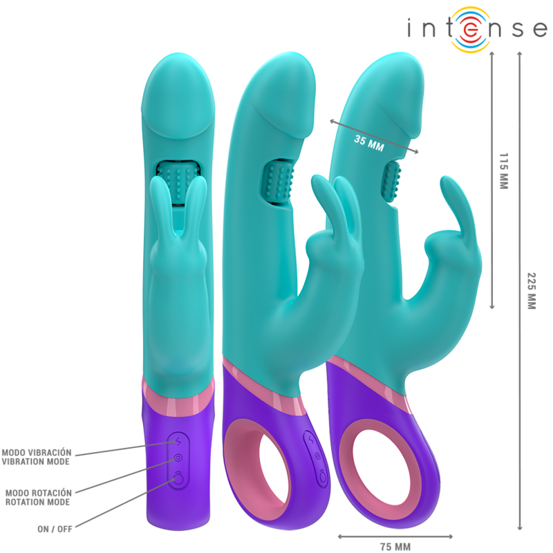 INTENSE - VIBREUR LAPIN MONICA AVEC STIMULATEUR ROTATIF POINT G BLEU