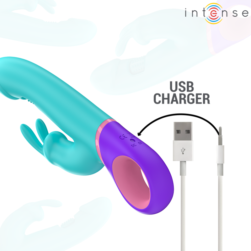 INTENSE - VIBREUR LAPIN MONICA AVEC STIMULATEUR ROTATIF POINT G BLEU