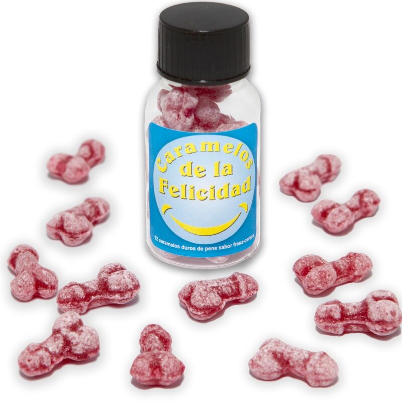 DIABLO PICANTE ? VERRE AVEC 12 BONBONS FRAISE/CERISE EN FORME DE PÉNIS