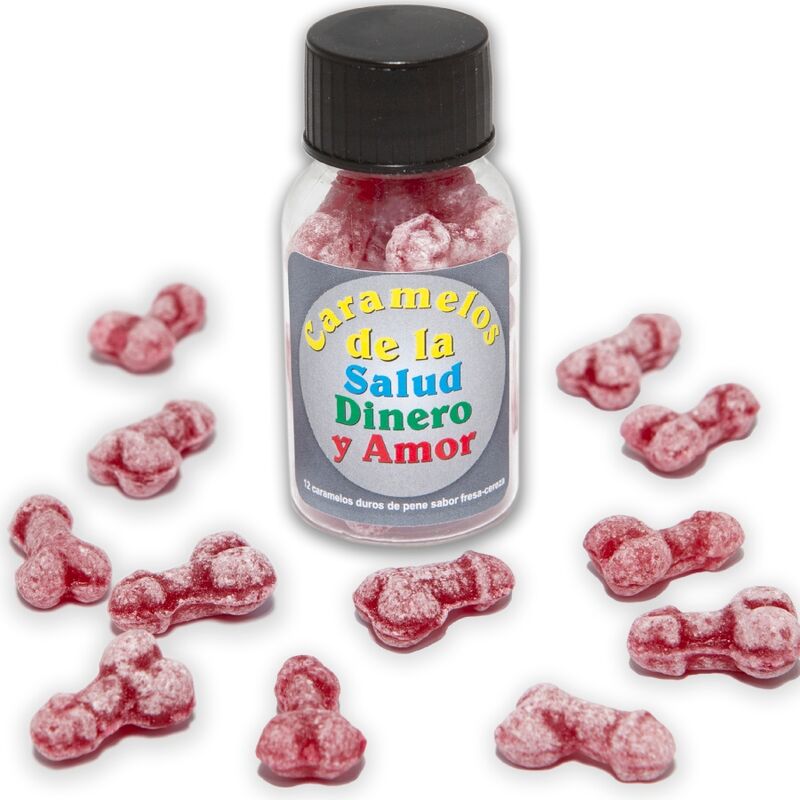 DIABLO PICANTE - 12 BONBONS PÉNIS SANTÉ-ARGENT-AMOUR FRAISE/CERISE