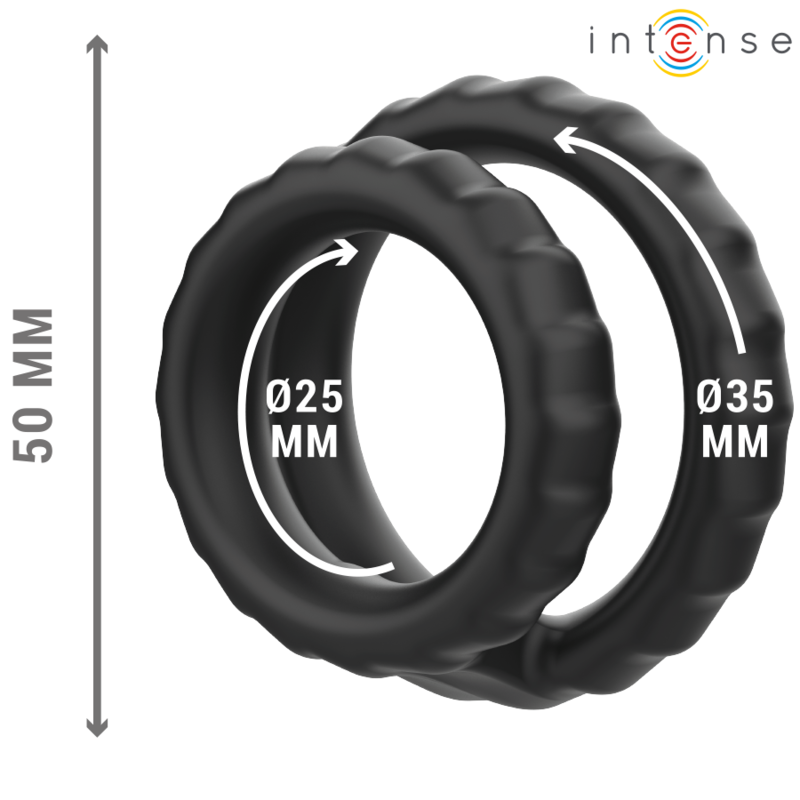 INTENSE - ANNEAU DOUBLE EN SILICONE POUR PÉNIS DEWEY NOIR MODÈLE 2