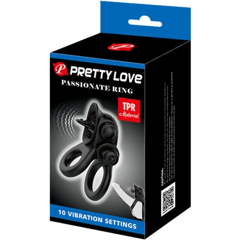 PRETTY LOVE - PASSIONATE RING DOUBLE ANNEAU VIBRANT + STIMULATEUR CLITORIDIEN NOIR