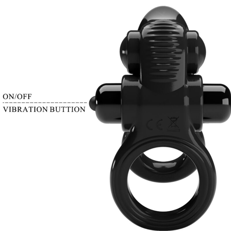 PRETTY LOVE - PASSIONATE RING DOUBLE ANNEAU VIBRANT + STIMULATEUR CLITORIDIEN NOIR