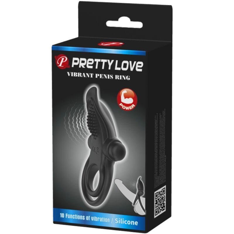 PRETTY LOVE - DOPPELTER VIBRATIONSRING + KLITORISSTIMULATOR 10 VIBRATIONEN SCHWARZ