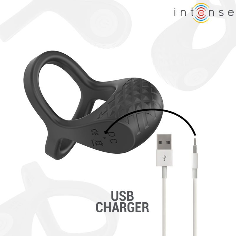 INTENSE - ANNEAU VIBRANT DOUBLE PÉNIS ALEX 10 VIBRATIONS NOIR