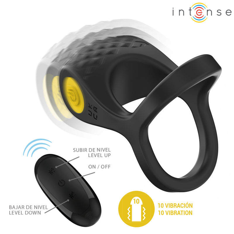 INTENSE - ANNEAU VIBRANT DOUBLE PÉNIS ALEX 10 VIBRATIONS NOIR