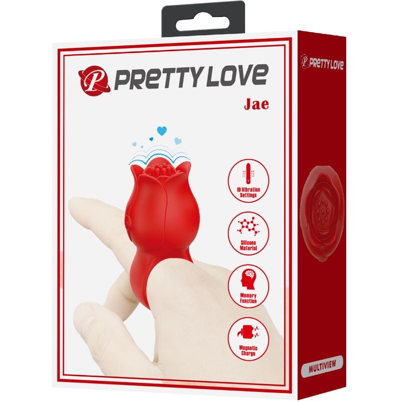 PRETTY LOVE - VIBROMASSEUR DE DOIGT EN FORME DE ROSE 10 VIBRATIONS ROUGE
