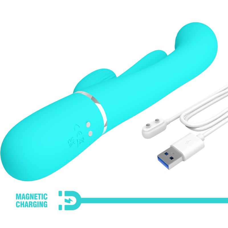 PRETTY LOVE - SHANIA TRIPLE RABBIT VIBROMASSEUR MULTIFONCTION 3 EN 1 BLEU