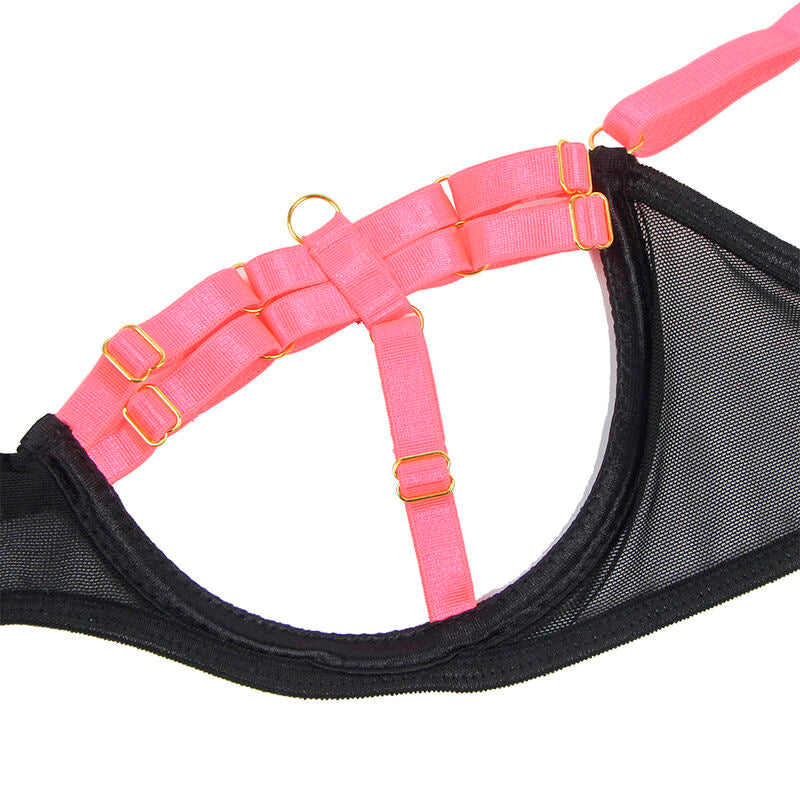 SUBBLIME - 955298 ENSEMBLE SOUTIEN-GORGE AVEC COLLIER ET DÉTAILS DE JAMBE ROSE FLUORESCENT S/M