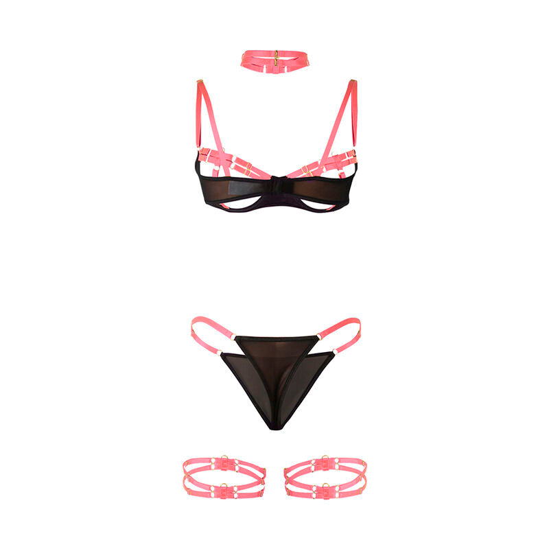 SUBBLIME - 955298 ENSEMBLE SOUTIEN-GORGE AVEC COLLIER ET DÉTAILS DE JAMBE ROSE FLUORESCENT S/M