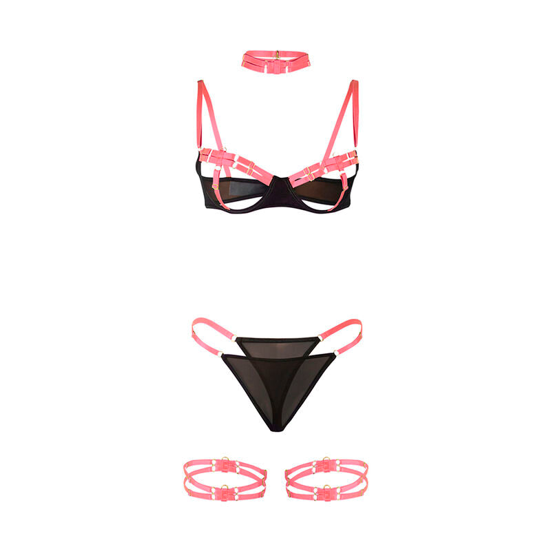 SUBBLIME - 955298 ENSEMBLE SOUTIEN-GORGE AVEC COLLIER ET DÉTAILS DE JAMBE ROSE FLUORESCENT S/M