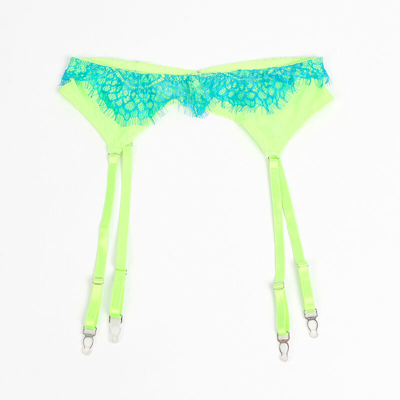 SUBBLIME - 955311 BH-SET MIT SPITZE UND STRUMPFBAND GRÜN UND BLAU S/M