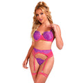 SUBBLIME - 955359 ENSEMBLE SOUTIEN-GORGE EN DENTELLE ET PORTE-JARRETELLES ROSE ET VIOLET S/M