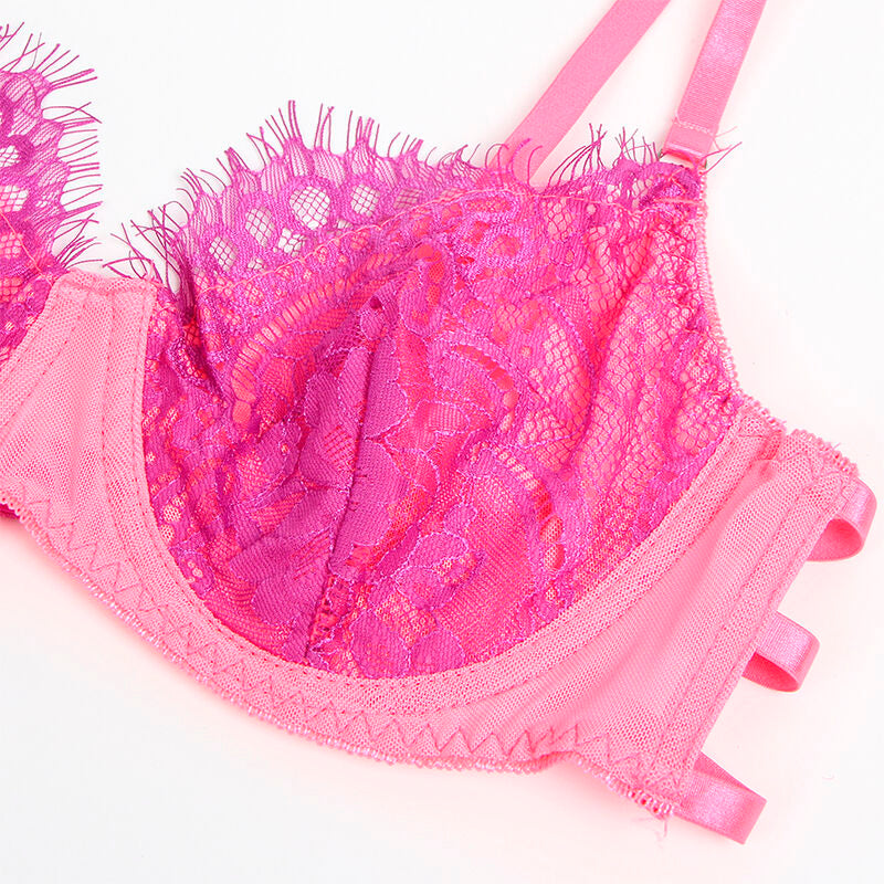 SUBBLIME - 955359 ENSEMBLE SOUTIEN-GORGE EN DENTELLE ET PORTE-JARRETELLES ROSE ET VIOLET S/M