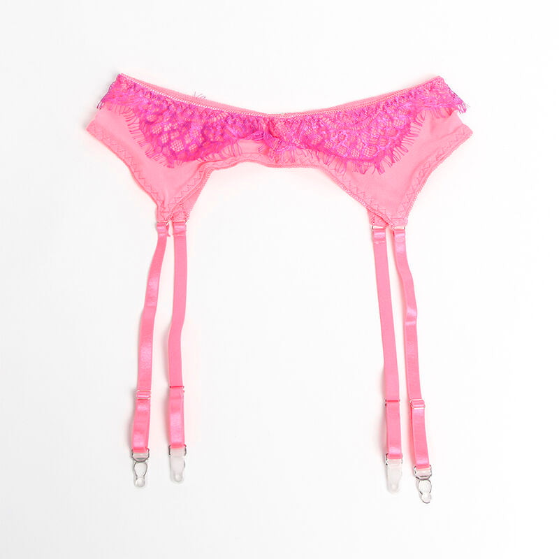 SOUS-BLIME - 955366 ENSEMBLE SOUTIEN-GORGE DENTELLE ET PORTE-JARRETELLES ROSE ET VIOLET L/XL