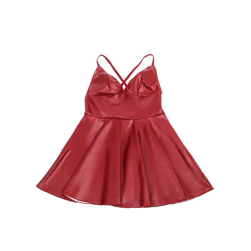 SUBBLIME - 955397 KLEID MIT BURGUNDERROTEN LEDERTRÄGERN S/M