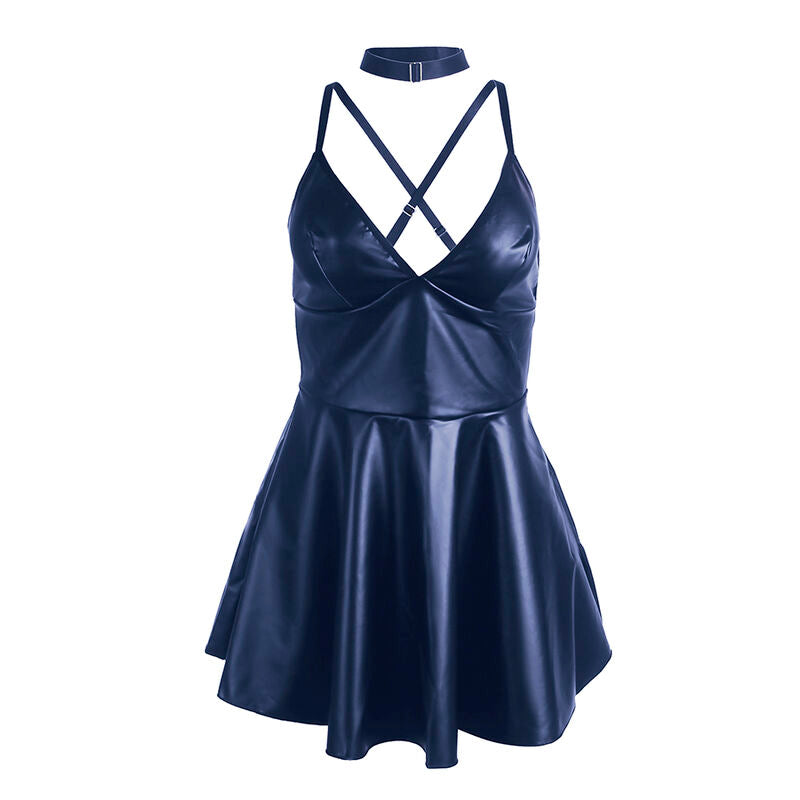 SUBBLIME - 955427 ROBE À BRETELLES EN CUIR BLEUES L/XL