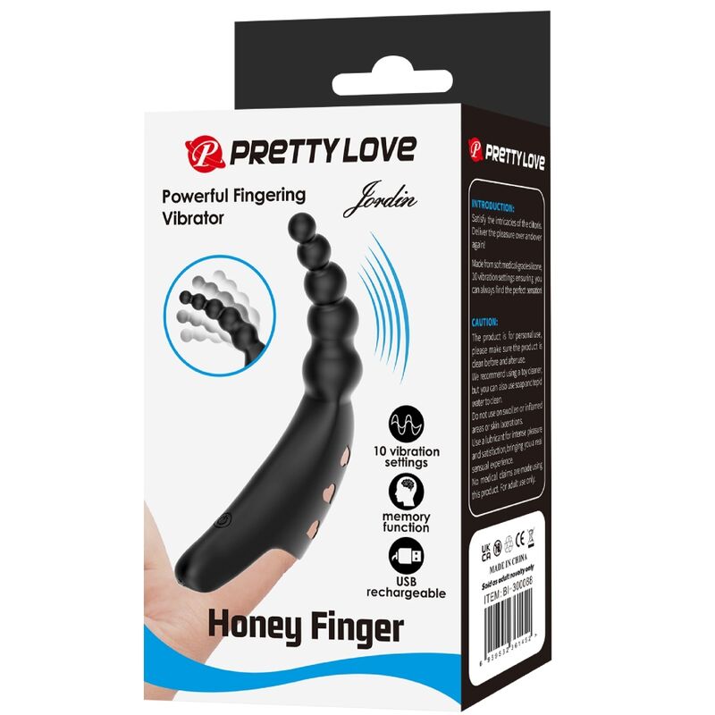 PRETTY LOVE - VIBROMASSEUR DE DOIGT JORDIN 10 VIBRATIONS NOIR