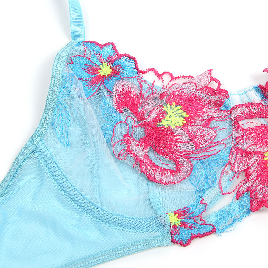 SUBBLIME - 957643 CONJUNTO SUJETADOR Y LIGUERO CON BORDADOS DE FLORES ROSAS S/M