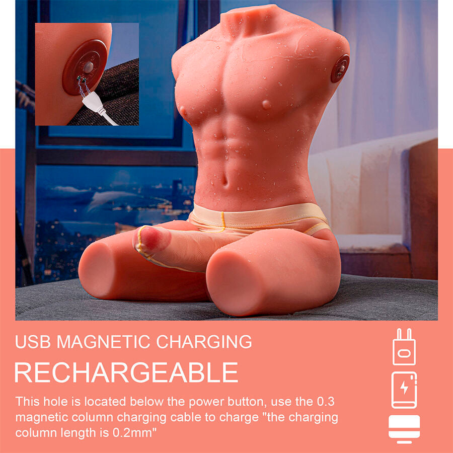 XISE – JASON TORSE MASCULIN RÉALISTE AVEC FONCTIONS DE POUSSÉE ET DE VIBRATION 55 CM