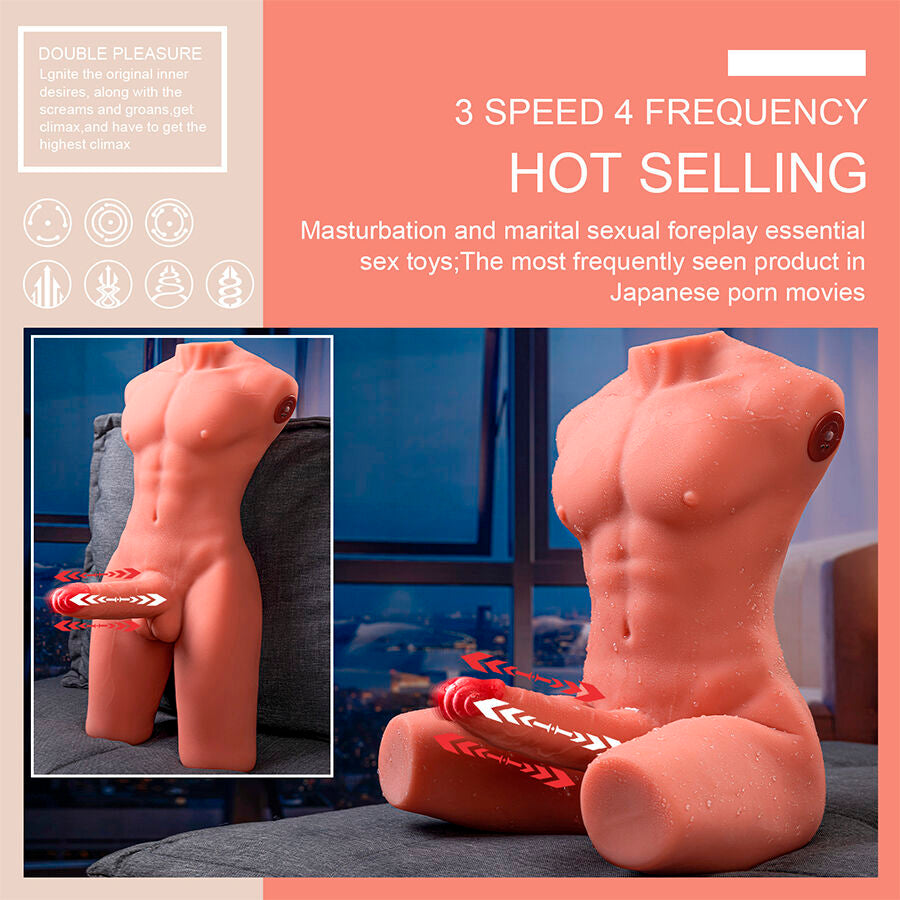 XISE – JASON TORSE MASCULIN RÉALISTE AVEC FONCTIONS DE POUSSÉE ET DE VIBRATION 55 CM