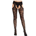 LEG AVENUE - BLUMENSPITZENSTRÜMPFE MIT STRUMPFBÄNDERN UNITED BLACK