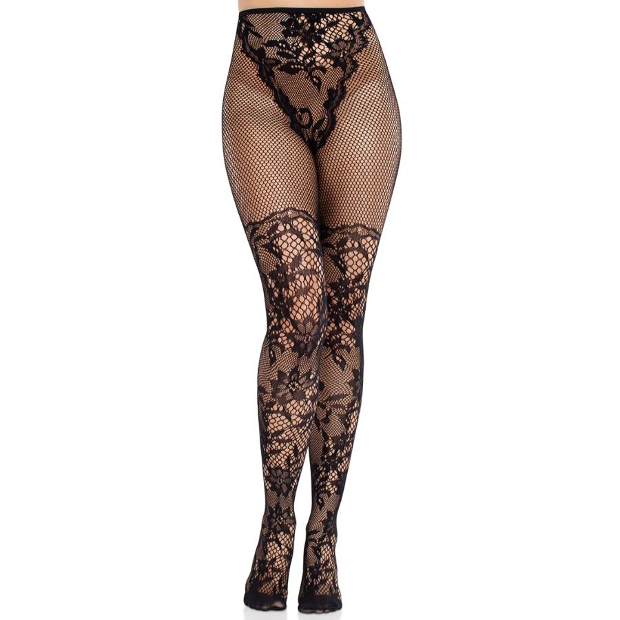 LEG AVENUE - BAS RÉSILLE DAHLIA AVEC DÉTAIL EN DENTELLE NOIR