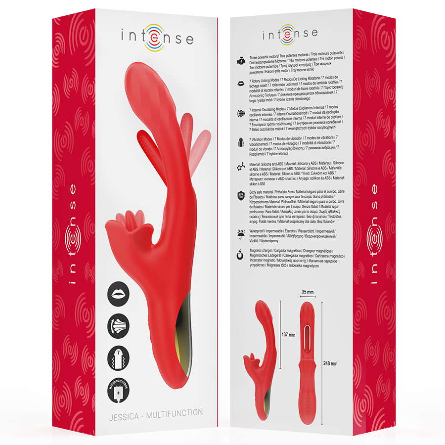 INTENSE - VIBREUR MULTIFONCTIONNEL JESSICA STIMULATION CLITORIDIENNE 24,8 CM ROUGE