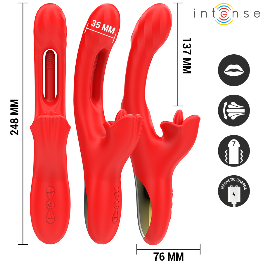 INTENSE - VIBREUR MULTIFONCTIONNEL JESSICA STIMULATION CLITORIDIENNE 24,8 CM ROUGE