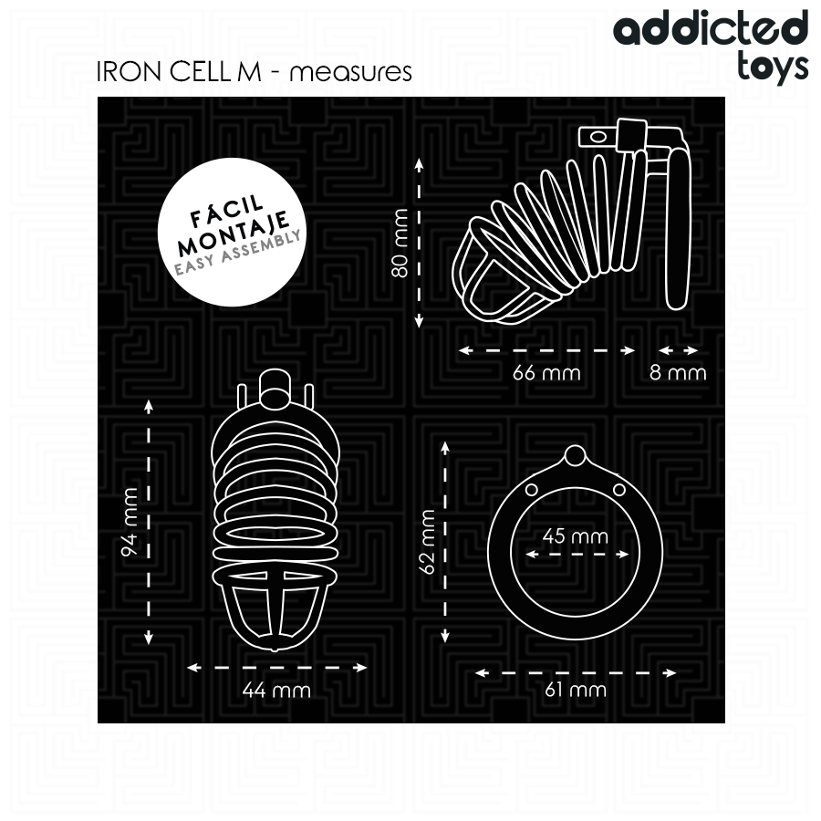 ADDICTED TOYS LOCKED - IRON CELL CAGE PÉNIS EN MÉTAL TAILLE M