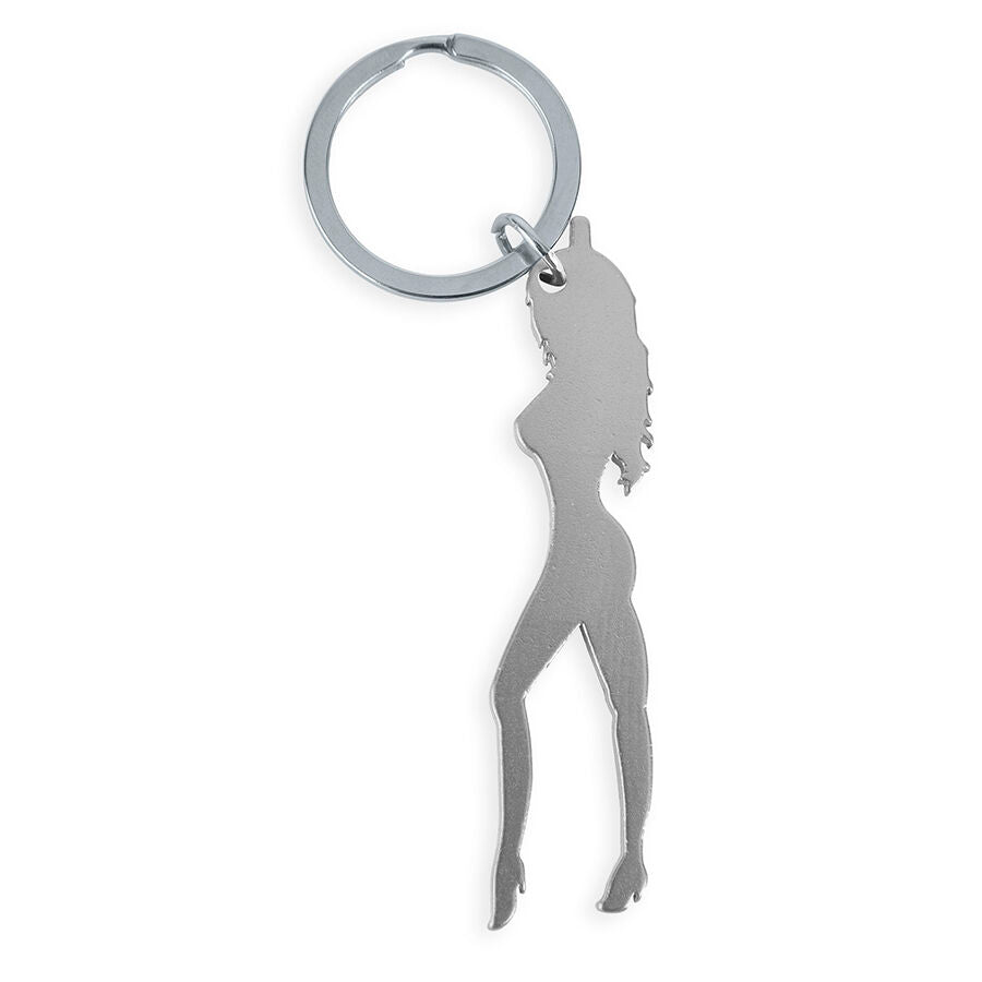 DIABLO PICANTE - PORTE-CLÉS SILHOUETTE FÉMININE COULEUR ARGENT AVEC OUVRE-BOUTEILLE