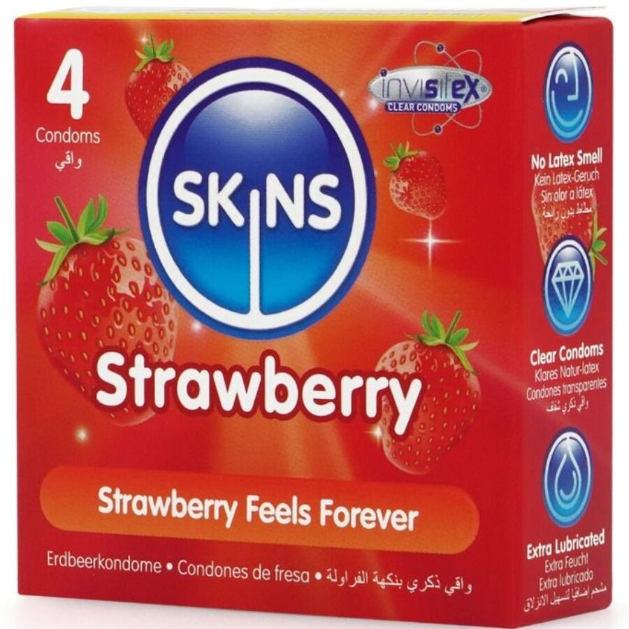 SKINS - FRAISE PRÉMIUM PRÉSERVATIFS PAQUET DE 4