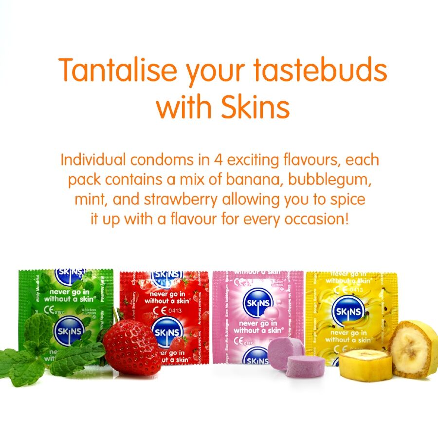 SKINS - PREMIUM-KONDOME MIT VERSCHIEDENEN GESCHMACKSRICHTUNGEN, 16ER-PACK