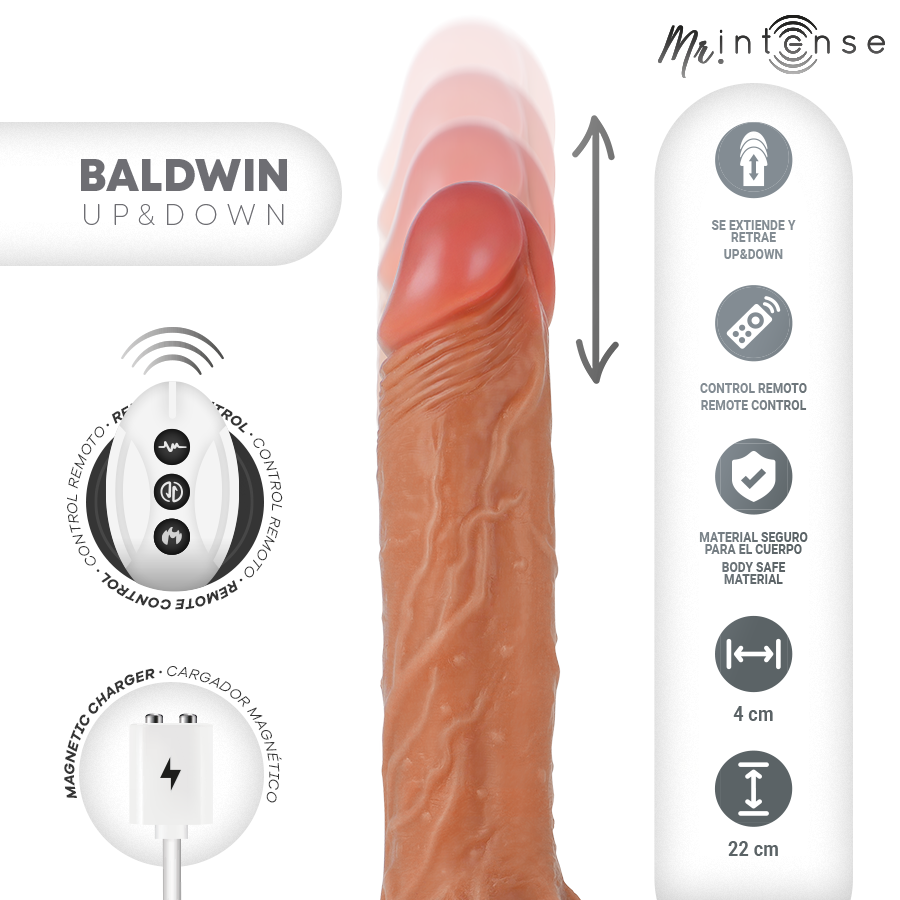 MR INTENSE – BALDWIN RÉALISTE MULTIFONCTION AVEC VIBRATION, TÉLÉCOMMANDE HAUT ET BAS, 22 CM – OU – 4 CM