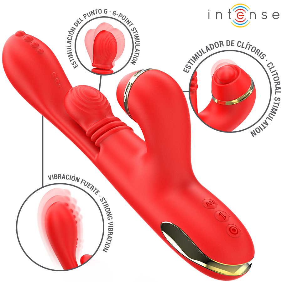 INTENSE - STIMULATEUR CLITORIDIEN MULTIFONCTION KATY AVEC 4 TÊTES INTERCHANGEABLES ROUGE