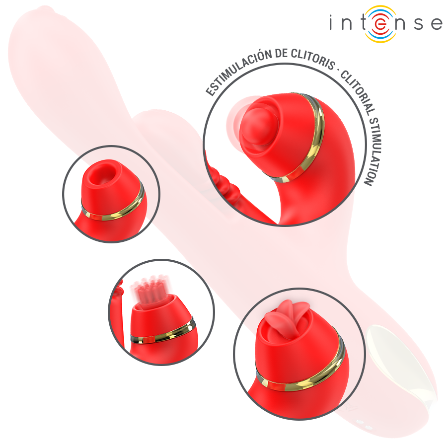 INTENSE - STIMULATEUR CLITORIDIEN MULTIFONCTION KATY AVEC 4 TÊTES INTERCHANGEABLES ROUGE