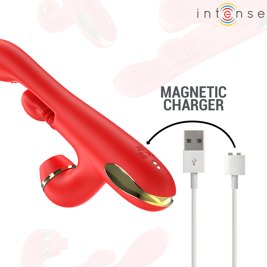 INTENSE - STIMULATEUR CLITORIDIEN MULTIFONCTION KATY AVEC 4 TÊTES INTERCHANGEABLES ROUGE