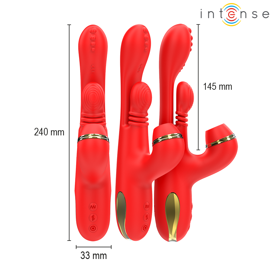 INTENSE - STIMULATEUR CLITORIDIEN MULTIFONCTION KATY AVEC 4 TÊTES INTERCHANGEABLES ROUGE