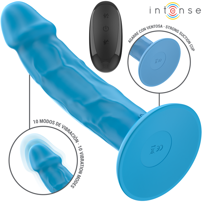 INTENSE - VIBRATEUR RÉALISTE PHOEBE 10 VIBRATIONS TÉLÉCOMMANDE BLEUE