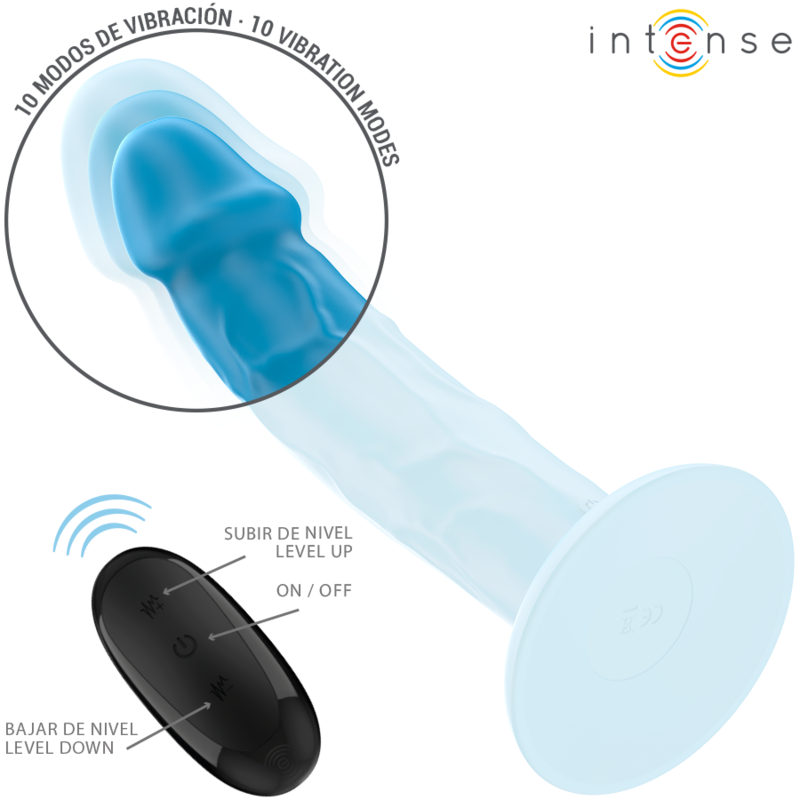INTENSE - VIBRATEUR RÉALISTE PHOEBE 10 VIBRATIONS TÉLÉCOMMANDE BLEUE