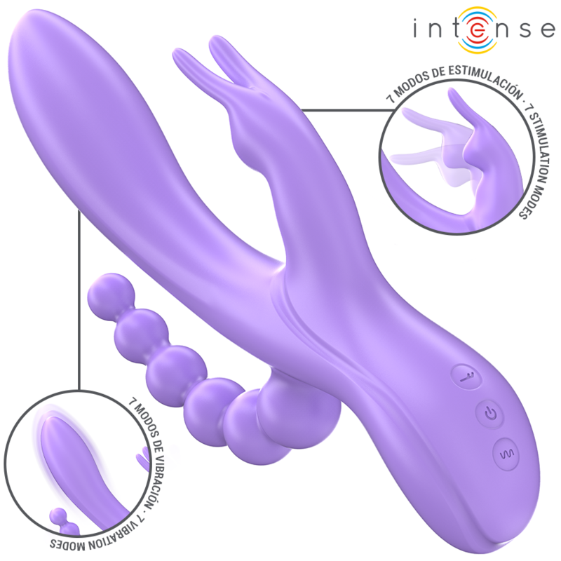 INTENSE - VIBREUR TRIPLE MIKO RABBIT & STIMULATEUR & ANAL 7 VIBRATIONS VIOLET