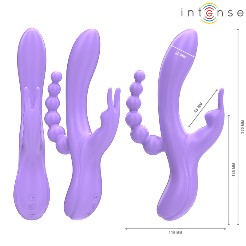 INTENSE - VIBREUR TRIPLE MIKO RABBIT & STIMULATEUR & ANAL 7 VIBRATIONS VIOLET