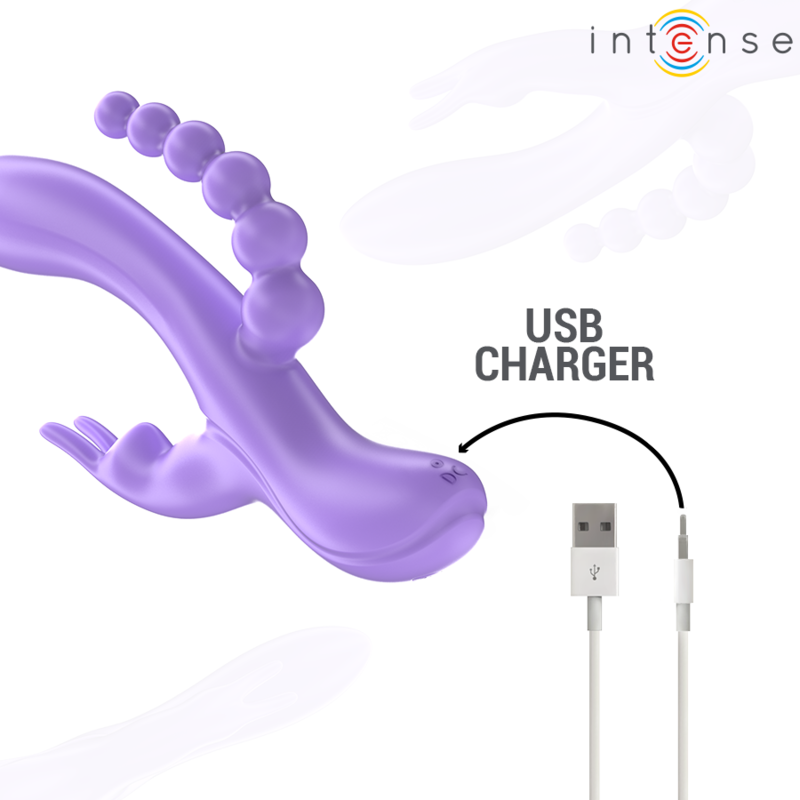 INTENSE - VIBREUR TRIPLE MIKO RABBIT & STIMULATEUR & ANAL 7 VIBRATIONS VIOLET