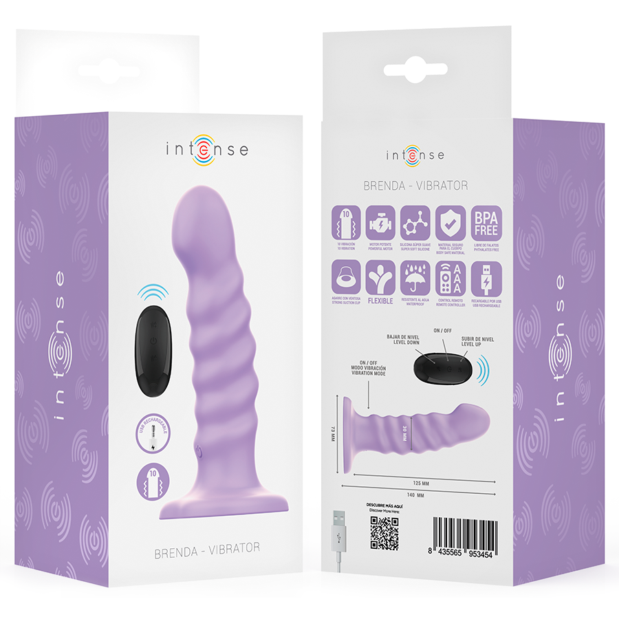 INTENSE - VIBREUR BRENDA TAILLE M DESIGN EN SPIRALE 10 VIBRATIONS VIOLET TÉLÉCOMMANDE