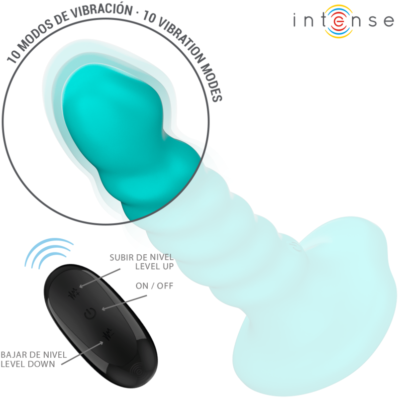 INTENSE - VIBRATEUR BUFFY TAILLE S DESIGN SPIRALÉ 10 VIBRATIONS BLEU TÉLÉCOMMANDE