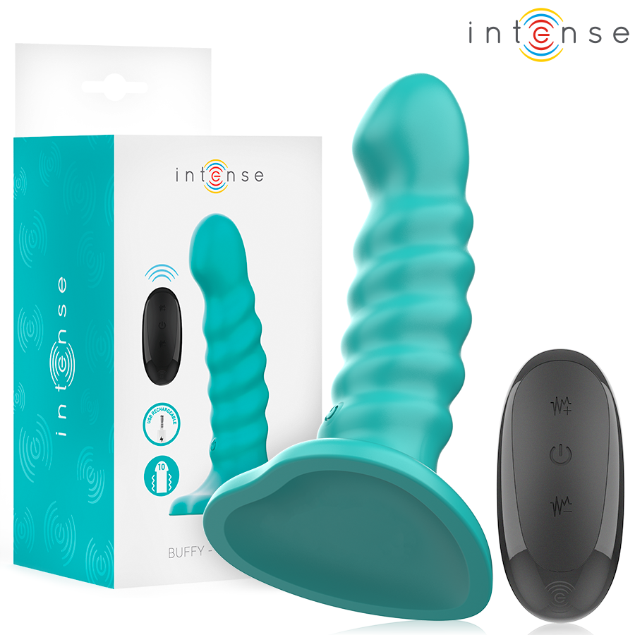 INTENSE - VIBRATEUR BUFFY TAILLE S DESIGN SPIRALÉ 10 VIBRATIONS BLEU TÉLÉCOMMANDE