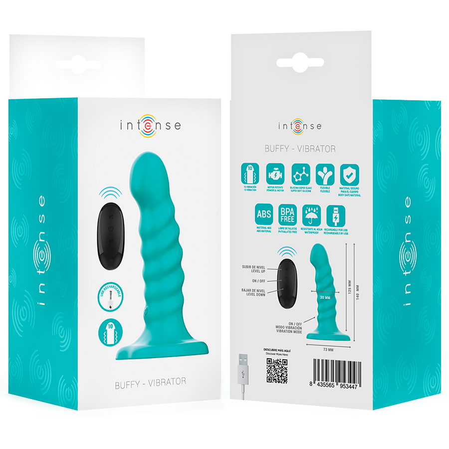 INTENSE - VIBRATEUR BUFFY TAILLE S DESIGN SPIRALÉ 10 VIBRATIONS BLEU TÉLÉCOMMANDE