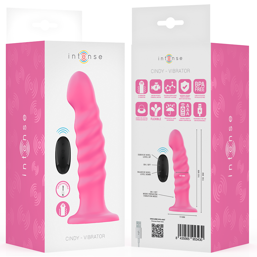 INTENSE - VIBREUR CINDY TAILLE L DESIGN EN SPIRALE 10 VIBRATIONS ROSE TÉLÉCOMMANDE