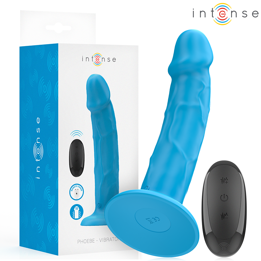 INTENSE - VIBRATEUR RÉALISTE PHOEBE 10 VIBRATIONS TÉLÉCOMMANDE BLEUE