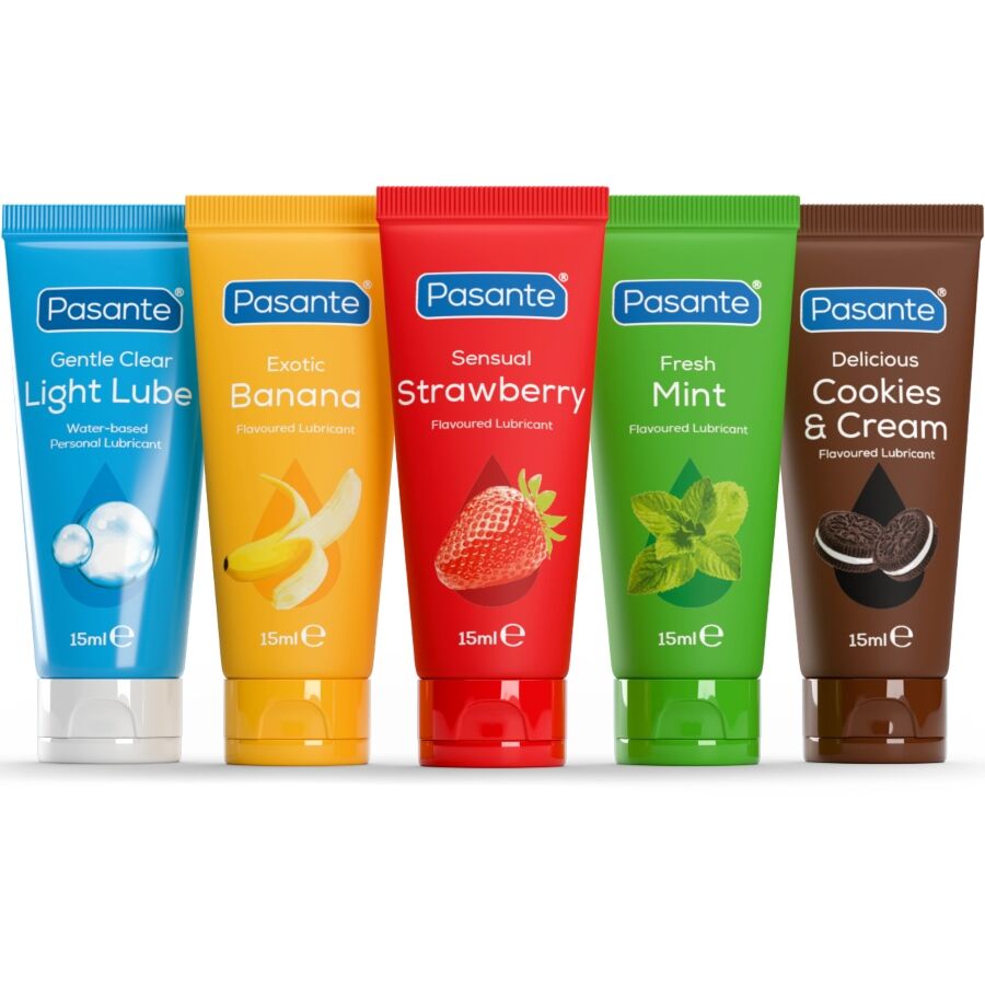 PASANTE - PACKUNG SORTIERTE SCHMIERMITTEL MIT GESCHMACK 5 EINHEITEN X 15 ML